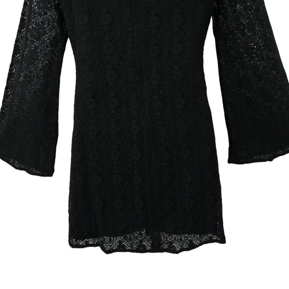 Flying Tomato Aztec Boho Tunic Top Mini Dress Long Bell Sleeve Sz M Black Lace - Picture 15 of 16